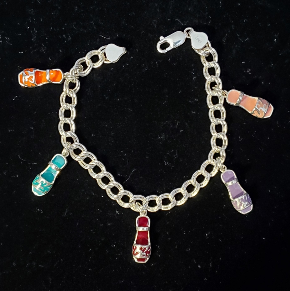 NWOT Women's Italian Sterling Silver Sandal Charm Bracelet, Lobster Clasp